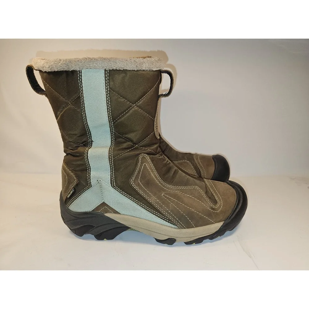 Keen Betty Waterproof Insulated Brown Teal ‎ Zippered Snow Boot Women's Size 8